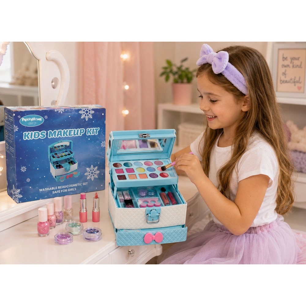 PERRYHOME Kids Makeup Kit Washableโ Real Cosmetic Set Safe for Girls NEW